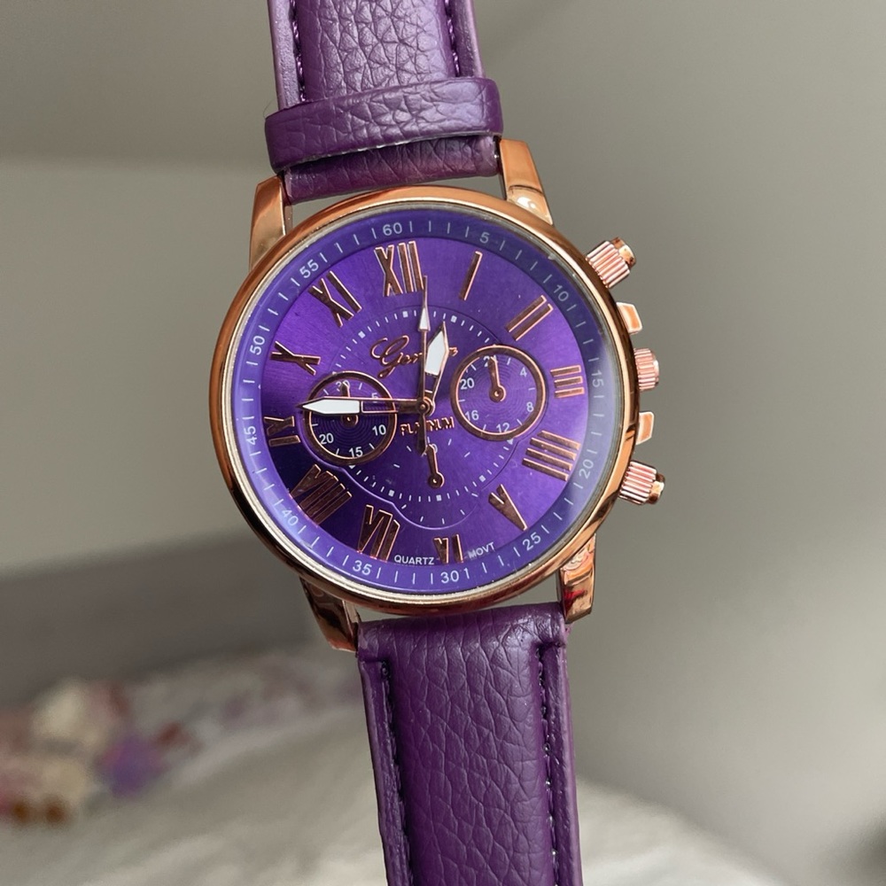 Purple Gold Geneva leather watch Accessory